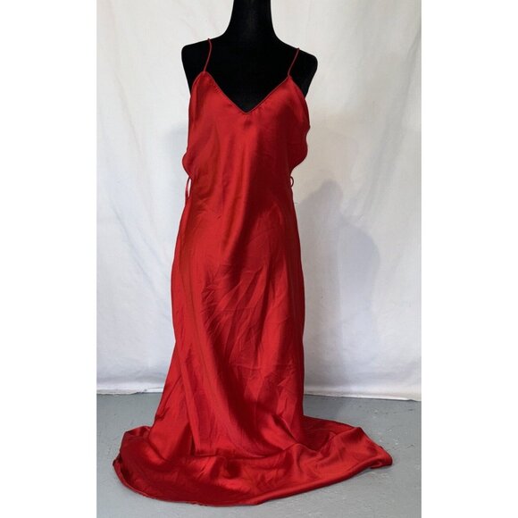 NWT ZARA Scarlet Red Thick Satin Open Back Straps Long Dress Women's Sz L - Picture 12 of 16